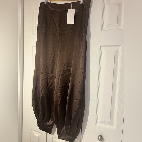 Zara SATIN BROWN BALLOON PANTS XL NWT - Picture 15 of 16